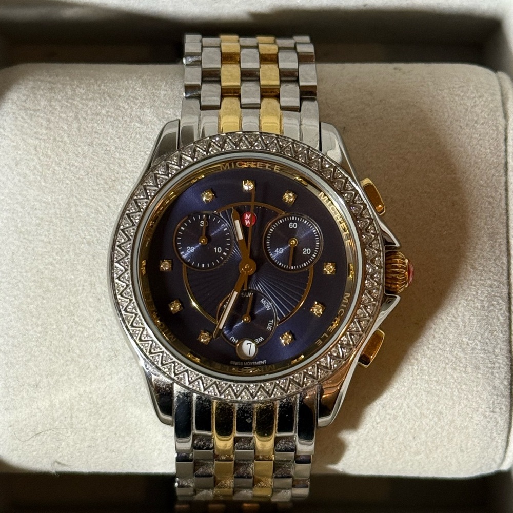 Michele Belmore Two-Tone Diamond Bezel Watch 0.38 CTW